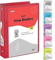 ½ Inch 3 Ring Binder Red, .5 Inch Round Ring Clear View Cover with 2 Inside Pockets Binders, Colored