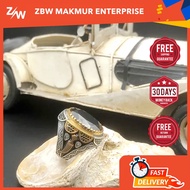 BUATAN TURKI ORIGINAL Cincin Perak Batu Onyx Lelaki, Cincin Perak Batu Hitam Perak Buatan Tangan Cin