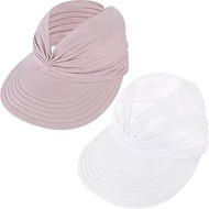 Sun Hats for Women Wide Brim Summer Hat with UV Protection Beach Sport Golf Sun Visor Cap with Ponytail Hole Pink White