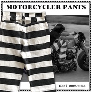 GRND American Black White Striped Overalls Men's Canvas Motorcycle Riding Pants