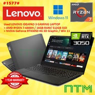 #1577 USED LENOVO IDEAPAD GAMINIG LAPTOP AMD RYZEN 7-6800H 16G 512SSD RTX3050 RTX 3050 4G WIN11 1YEA