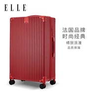 ELLE法国品牌26英寸红色行李箱结婚陪嫁拉杆箱婚箱密码箱旅行箱