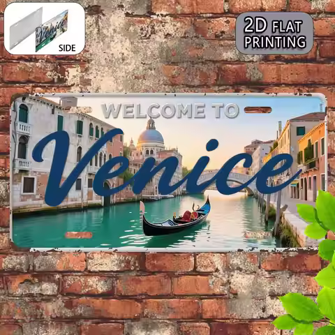 2D Flat Venice Italian Plaque Sign Themed Car/Boat License Plate Frame Italian Style Home, Travel, V
