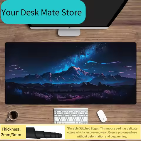 New Arrivals 900X400 Blue Aurora at Night in Western Mountains, Gaming Desk Setup, Computer Desk Mat