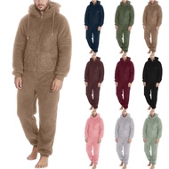 Men's Pajamas Sleep Overall Jumpsuit Winter Padded Thickened Warm Pajamas Solid Adult Women Pajamas 