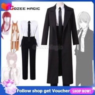 Anime Chainsaw Man Makima Angel Devil Cosplay Costume Black Trench Coat Shirt Tie Pants Long Wig Women and Men Suit Halloween Party Role Play Uniform