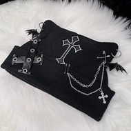 {hot Cap} Gothic Grunge Cat Ear Bat Wing Black Beanie Hat Harajuku Punk Cross Chain Knitted Hat Wome