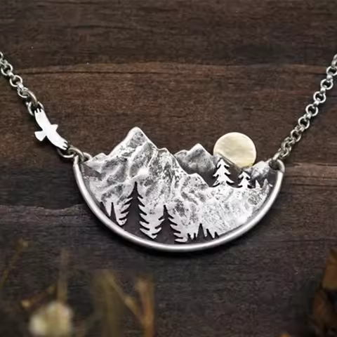 Creative Drifting Valley Sunset Pendant Necklace Natural Scenery Women Vintage Necklaces Fashion Jew