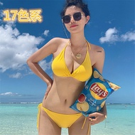 Style Solid Color Slimmer Look Slim-fit Three-Point Multicolor Lace-Up Bikini Swimsuit 26.3.29