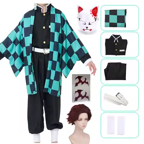 Anime Demon Slayer Kamado Tanjirou Cosplay Costume Kimetsu No Yaiba Cartoon Costume Sutis Wigs Hallo