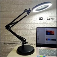 8X LED Magnifying Lamp with Clamp 3 Color Modes Adjustable Swivel Arm Lighted Magnifying Glass Desk Lamp for Repair Craft Work