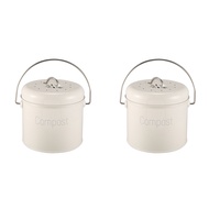 (MDQS) 2X Compost Bin 3L - Stainless Steel Kitchen Compost Bin - Kitchen Composter for Food Waste -