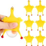 6 Pieces Funny Rubber Chicken Keychain Novelty Laying Egg Chicken Toys 3.93" x 2.60" Stress Relieve 