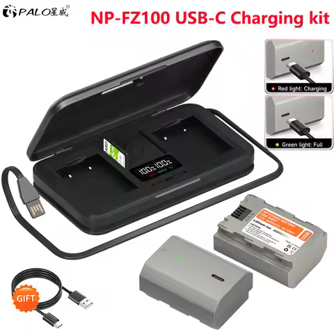 NP-FZ100 USB-C NPFZ100 NP FZ100 Battery + LCD Storage Case Charger for Sony a9 A9M2 a7R III a7c a7iv