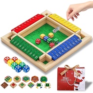 Montessori Number Knockdown Game, 2-8 Player Four Sided Flip Card Game Toys, Shut The Box-Wooden Dic
