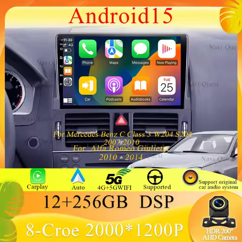 Android15 For Mercedes Benz C Class 3 W204 S204 2007-2010 Car Radio Auto 5G WIFI GPS All-in-one Navi