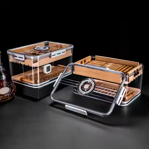 Portable Sealed Cigar Box Humidor Cedar Wood Shelf Multifunction with Hygrometer PP Material Capacit