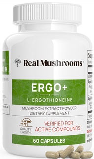 Real Mushrooms L-Ergothioneine, Golden Oyster Mushroom Extract (60ct) Longevity, Immune Support & Br