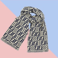 Fendi FF 羊毛絲巾 藏藍 x 米白 - 01042