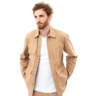 camel active Men Long Sleeve Field Jacket in Regular Fit with Multipockets in Brown Lightweight Cotton Canvas