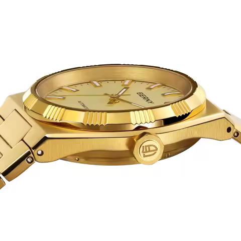 BERNY Automatic Men's Gold Watch Sapphire Luminous 100% Original PT5000 AR Coated Luxury Interchange