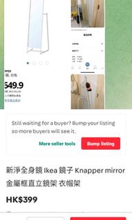 新淨全身鏡 Ikea 鏡子 Knapper mirror 金屬框直立鏡架 衣帽架