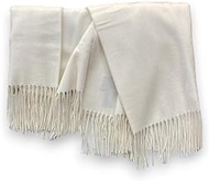 Magaschoni Solid 100% Cashmere Throw with Tassel Edge Gift Box 50" W x 60" L 100% Cashmere Blanket - Cream