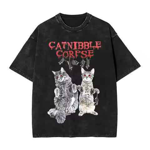 Washed T Shirt Catnibble Cannibal Corpse Hip Hop Vintage T-Shirt Oversize Streetwear Summer Tops Tee