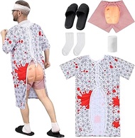 Patient Gown Party Costume Set for Adult Hospital Gown Funny Shorts for Halloween Cosplay Party Men 