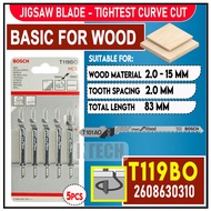 BOSCH T119BO JIGSAW BLADE BASIC FOR WOOD 2608630310 - TIGHTEST CURVED CUT 2 - 15mm  (5 PCS)