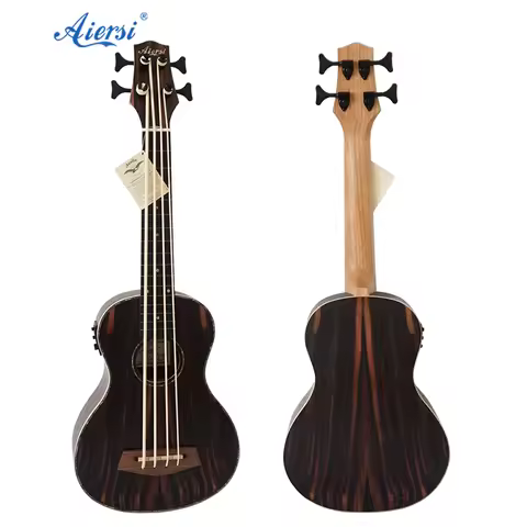 China made Custom Aiersi brand Java ebony Body Electric Bass ukulele fretless U bass Guitar stringed