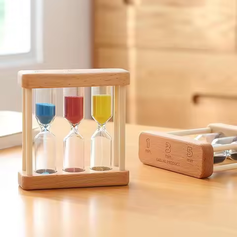 3in1 Hourglass 1+3+5 Minute Hourglass Wood Glass Sand Timer for Kitchen Cooking European Creative Wo