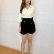 (JANUARY BRAND) SMLXL2XL Womens High Waist Roman stretch fabric elastic waist Short pants-JN5709