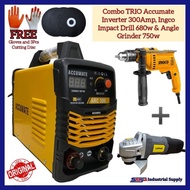 COMBO TRIO Accumate Inverter 300Amp, Ingco Impact Drill 680w and Angle Grinder 750w with FREEBIES