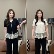Dahong W754 V-Neck Short-Sleeved T-Shirt With Lace Stitching Loose High Quality Fabric 2 Colors Avai