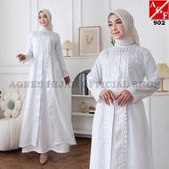 Gaun Putih Baju Raya 2025 Terbaru Kaftan Dress Kembang Muslimah Elegan Jubah Abaya Haji Umrah 902