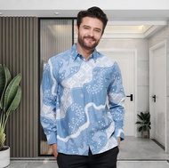 Baju Batik Lengan Panjang Pria Biru Langit Terbaru 2024 Premium