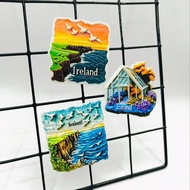 1PC Iceland Glass House & Ireland Green Cliff 3D Flat Resin Fridge Magnet, Famous Travel Attractions