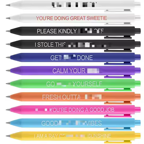 11Pcs Funny Adult Black Ballpoint Pen Set, Premium Days of The Week Swear Cuss Word Pens for Office 