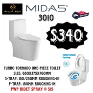 [SG SELLER, INSTALLATION PROMO] MIDAS 3010 TORNADO FLUSHING 1-PIECE TOILET BOWL WC