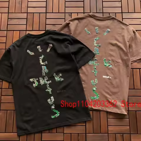 Men Women Couples Summer Cactus Jack T-shirt Back Creative Personality Letter Printed Cotton Short S