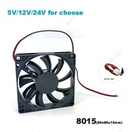 DC 5V 12V 24V 8015 fan 80x80x15mm 2pin xh2.54 cooling fan sleeve router chassis power supply for 3D 