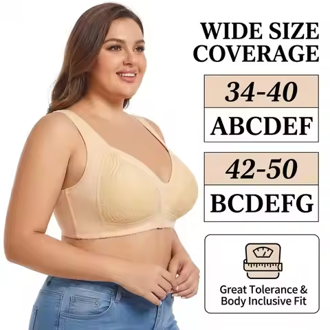 34 36 38 40 42 44 46 48 50 Band A B C D E F G Cup Plus Size Lace Front Closure No Underwire Cami Bra