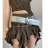 Y2K unique style large silver riveted leather belt Y2K belt