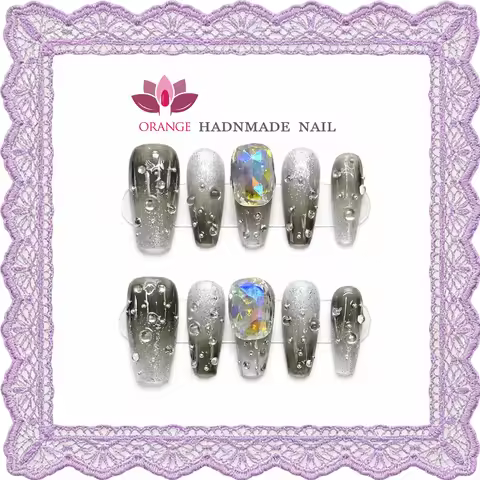 10PCS Press On Handmade Nails Acrylic False Nails y2k Japanese Style Artificial Wearable Nails Orang