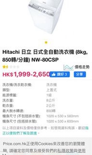 Hitachi 日立 全自動洗衣機 NW-80CSP