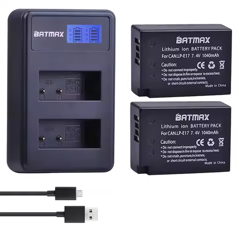 Batmax 1040mAh LP-E17 LP E17 Camera Battery + LCD Dual USB Charger for Canon EOS M3 M5 M6 750D 760D 
