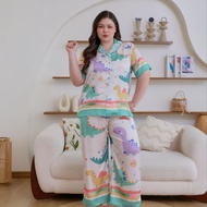 Muslin Pajamas Silk Satin รุ่น Happy dino Pastel (N5150 T5150 M5150) | ชุดนอนแม่ลูกชุดนอนเด็ก