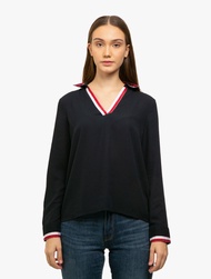 Tommy Hilfiger - Kemeja Wanita - POLY HER POPOVER BLOUSE - 1 - NAVY