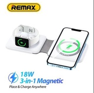 Remax - 3合1 磁性無線充電器/ 18w/ 可折疊/ 快速充電/ 支架手機/ USB/ 便攜式/ 底座適用於 iPhone/ ipod/ iwatch/ 手錶耳機